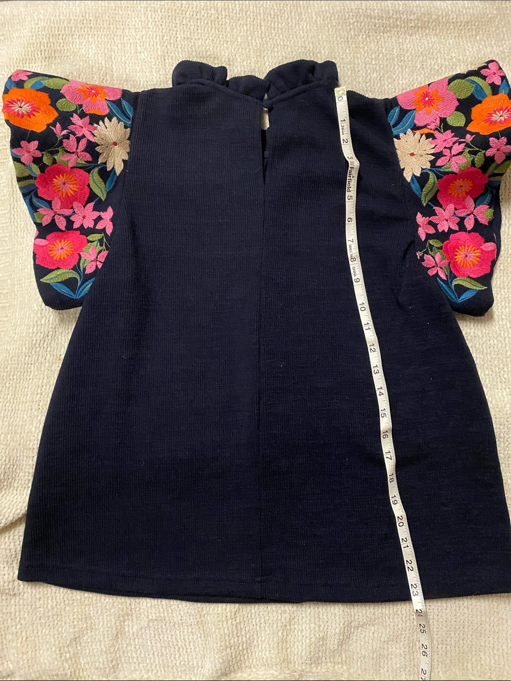 THML Brand Navy Floral Embroidered Flutter Sleeve Top - Picture 4 of 7